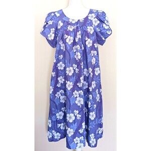 VTG Hawaiian Reserve Collection Purple Floral Hibiscus Muu Muu Knee Length Sz L